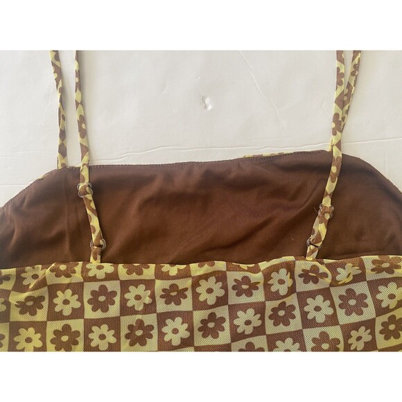 BP Women Brown Yellow Geometric Floral Flower Crop Top‎ Tank Top Women Size M - Picture 6 of 8